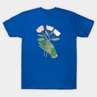 Green hand with powder pink flowers for you version 2 T-Shirt